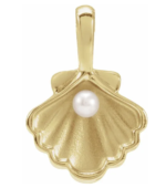 14K Yellow Cultured White Seed Pearl Family Shell Pendant