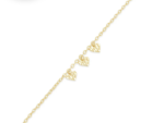 14 Karat Yellow Gold Three Diamond Cut Heart Charm Adjustable Bracelet - Image 3