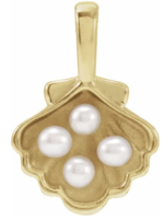 14K Yellow Cultured White Seed Pearl Family Shell Pendant - Image 5