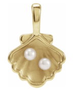 14K Yellow Cultured White Seed Pearl Family Shell Pendant - Image 3