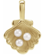 14K Yellow Cultured White Seed Pearl Family Shell Pendant - Image 4