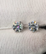 925 Sterling Silver Moissanite 1 Carat 7mm Round Push Back Earring - Image 5