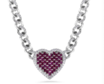 Rhodium Plated 925 Sterling Silver Heart Baguette Pink and Clear CZ Encrusted Miami Cuban Link 7mm Chain - Image 2