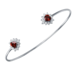 Silver 925 Rhodium Plated Red Hearts Cuff Bracelet - Image 2
