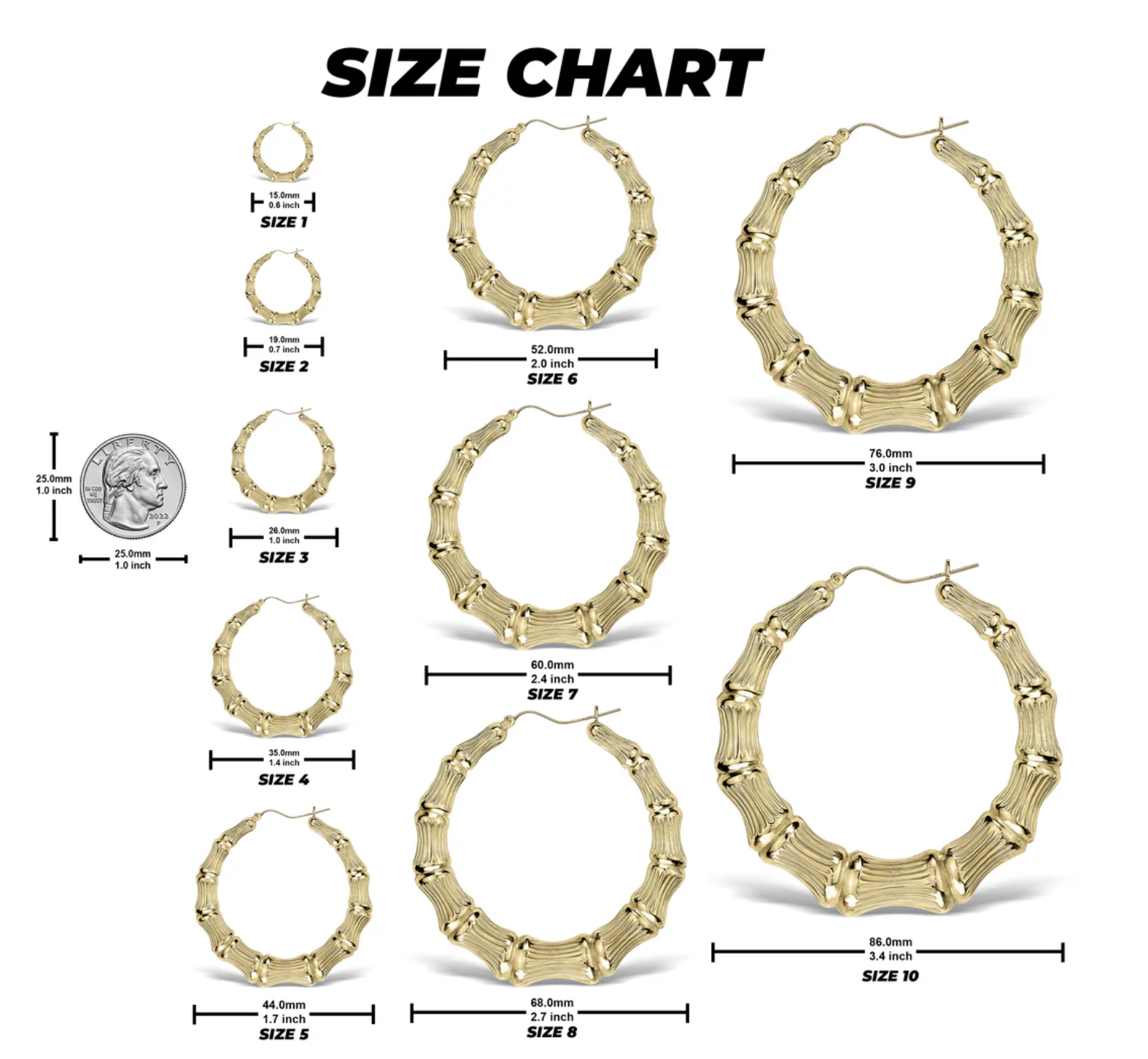 10K Gold bamboo hoops earrings - Image 2