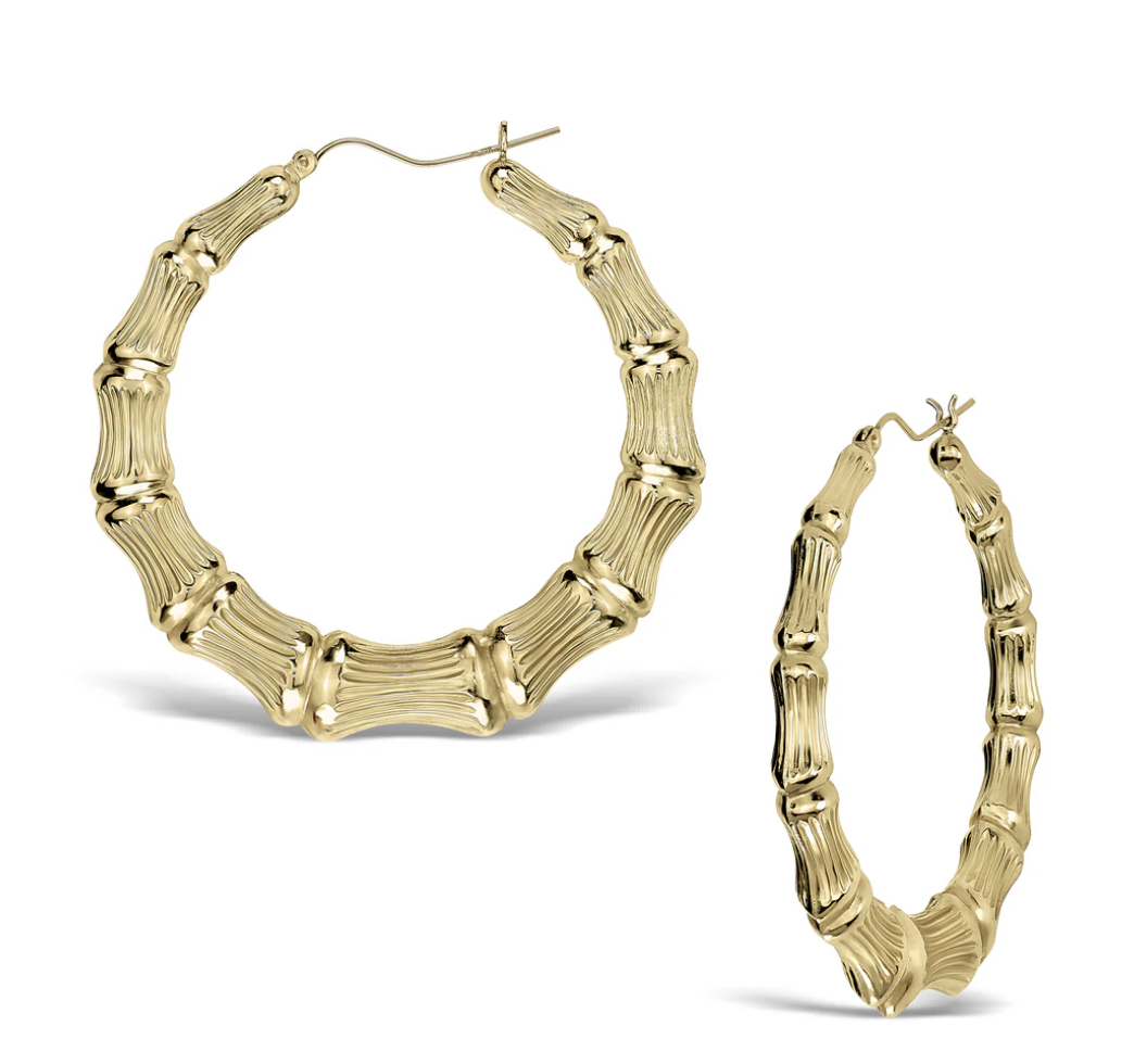 10K Gold bamboo hoops earrings