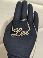 10K Gold Custom Cursive Name Pendant with Diamond Heart Chain