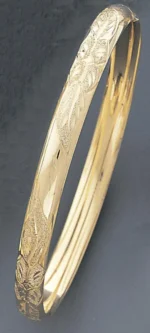 14k Gold 6mm Wide Convex Flower Design Hinged Bangles 7.0" - Image 2