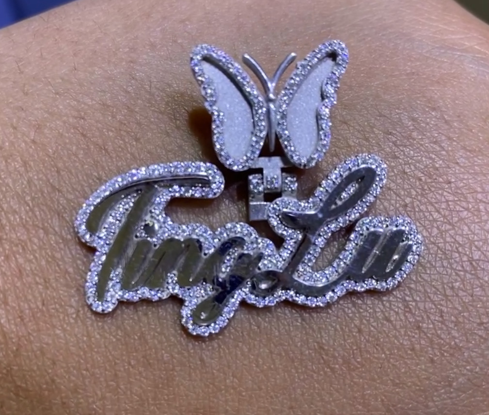 10k Custom diamond trimmed name pendant | chain included |Any bail | multiple fonts - Image 2