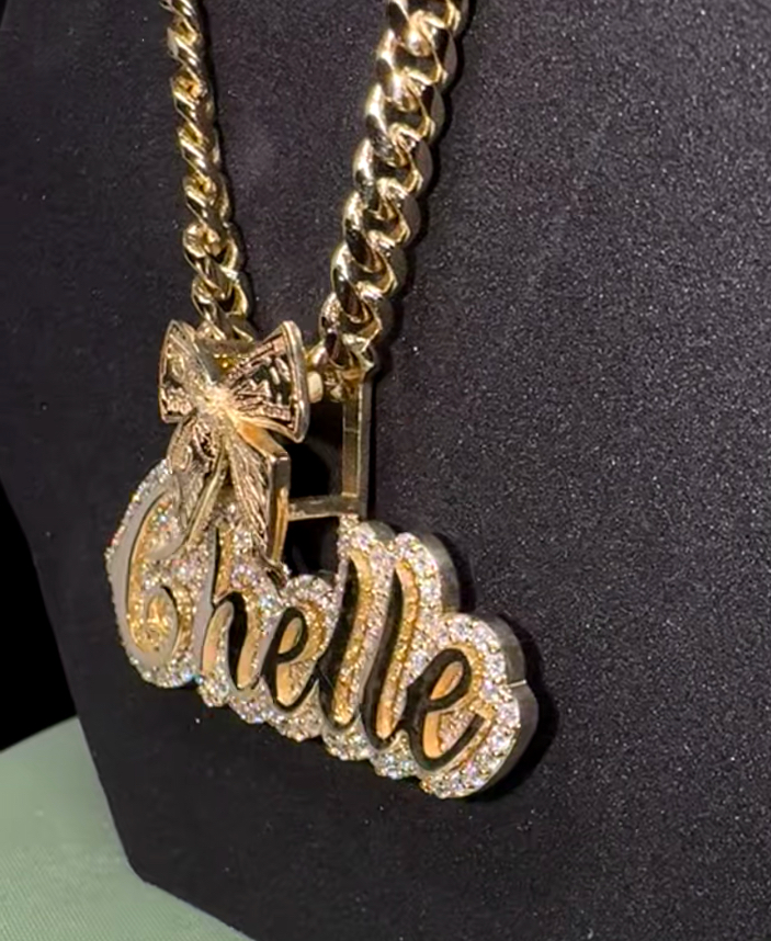 10k Custom diamond trimmed name pendant | chain included |Any bail | multiple fonts - Image 8