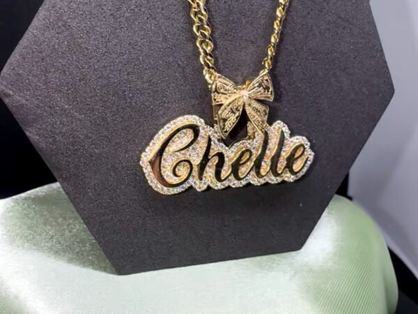 10k Custom diamond trimmed name pendant | chain included |Any bail | multiple fonts