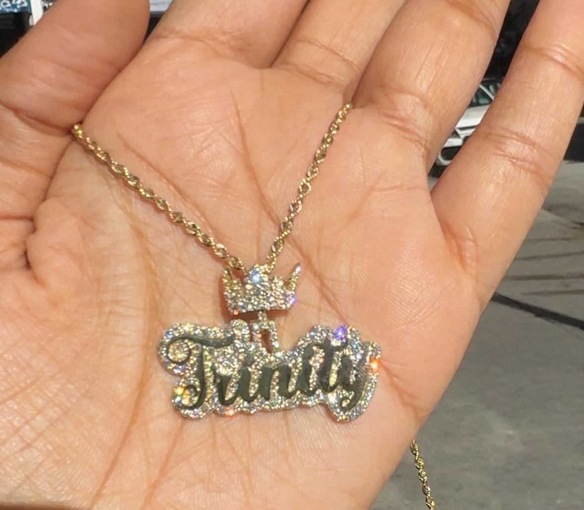 10k Custom diamond trimmed name pendant | chain included |Any bail | multiple fonts - Image 9