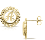 10k gold Initial rolex circle stud earrings - Image 3