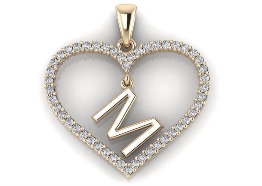 10k Diamond heart W/ Gold Initial | Chain included | A-Z - Image 2