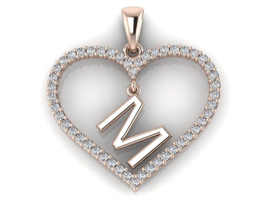 10k Diamond heart W/ Gold Initial | Chain included | A-Z - Image 3
