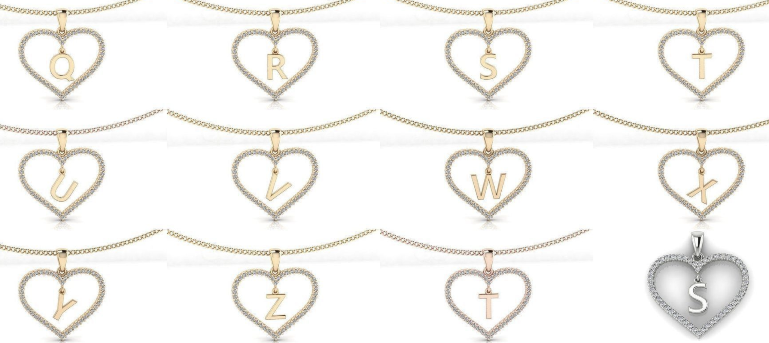 10k Diamond heart W/ Gold Initial | Chain included | A-Z