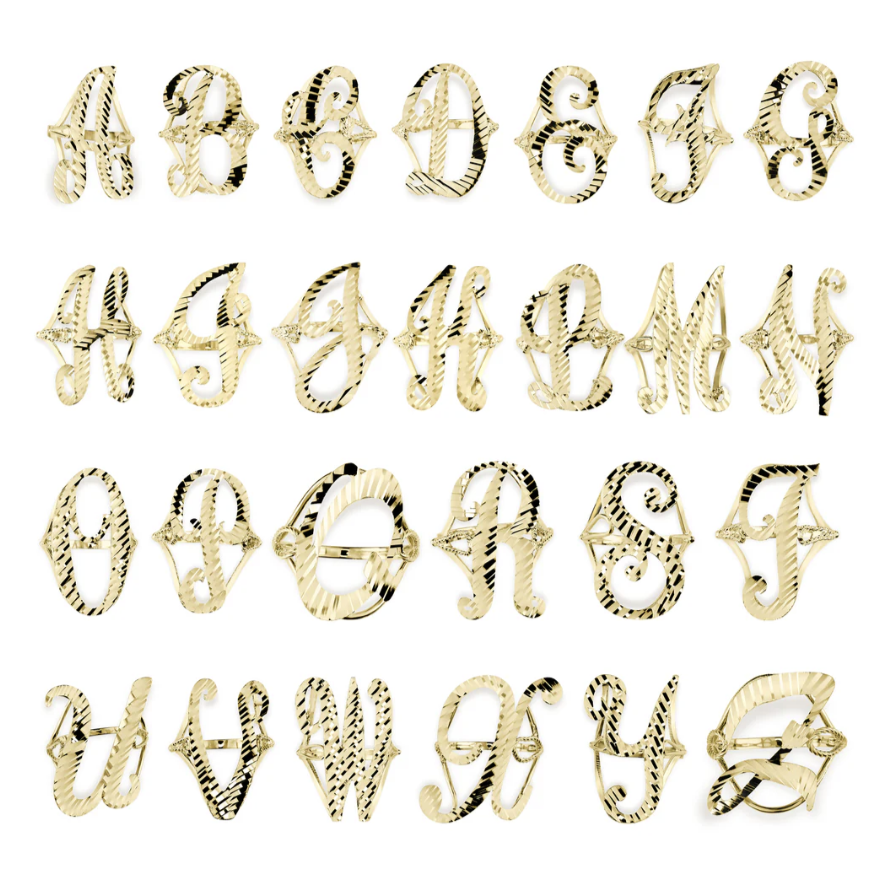 10k Gold 90S Cursive  Initial Ring | A-Z