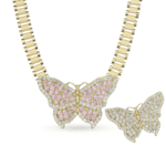 10k Gold Butterfly Pink/WhitePendant Charm Rollie Chain Necklace