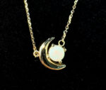 10K Gold Crescent Moon W/ a white Opal | Chain Included