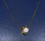 10K Gold Crescent Moon W/ a white Opal | Chain Included - Image 3