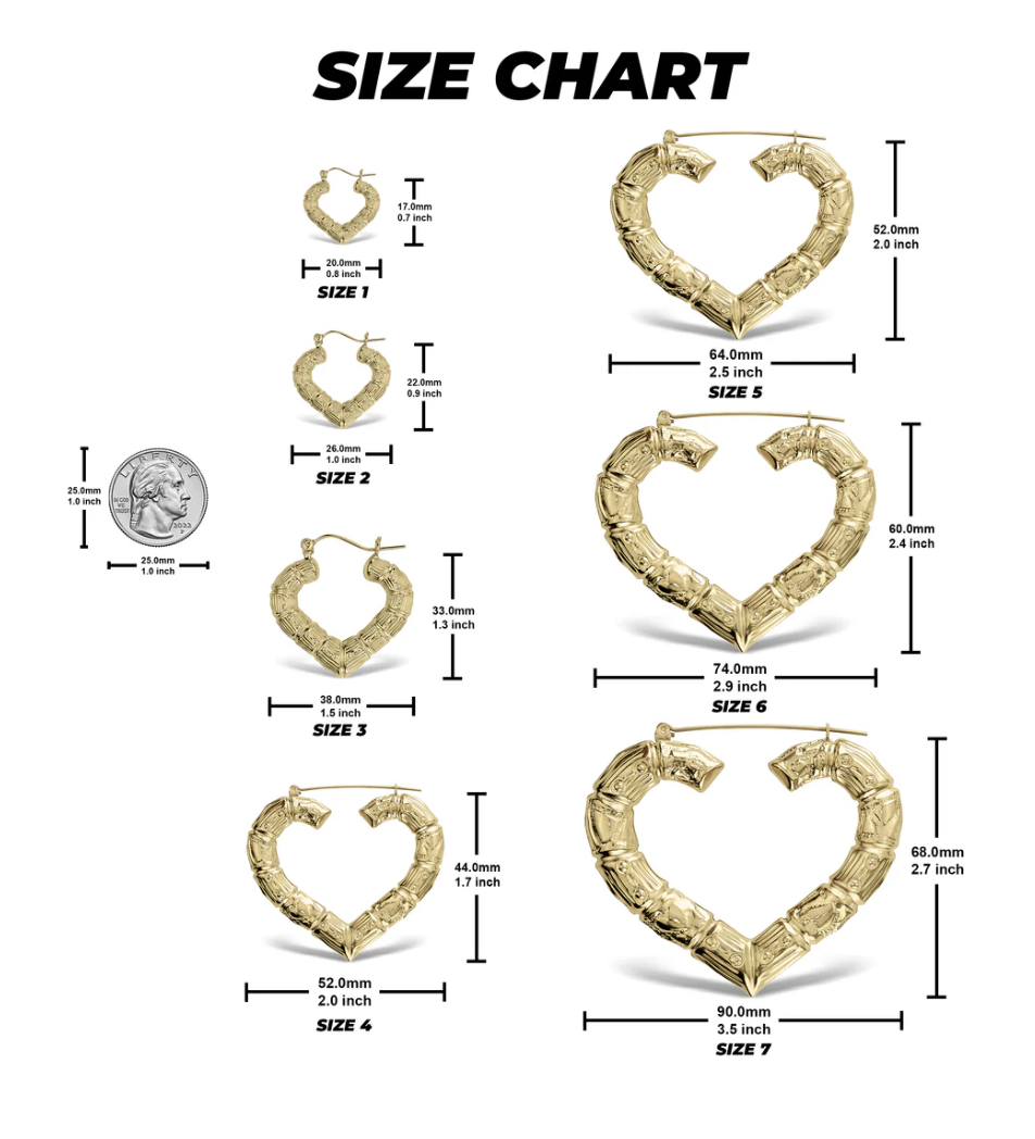 10k  Gold Classic Bamboo Heart Hoops Earrings - Image 3