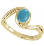 14K Yellow Or White  Natural Turquoise Cabochon Ring - Image 5