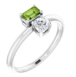 14K White OR Yellow Natural Peridot & Natural White Sapphire Ring - Image 2