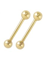 14K Solid Gold Plain Ball Barbell Nipple Rings(Pair)